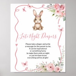 Poster Cute Bunny Baby Shower Girl Late Night Diapers