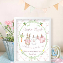 Poster Cute Bunny Clothesline Baby Shower Diaper Raffle