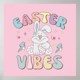Poster Cute Bunny Easter Vibes Pastel Spring Party 