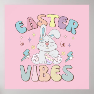 Poster Cute Bunny Easter Vibes Pastel Spring Party 