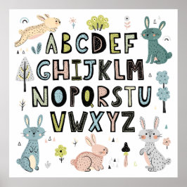 Poster Cute Bunny Rabbit ABC Alphabet Letters Educational