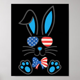Poster Cute Bunny Usa Flag Sungles Arco Tie Felz pascoa J