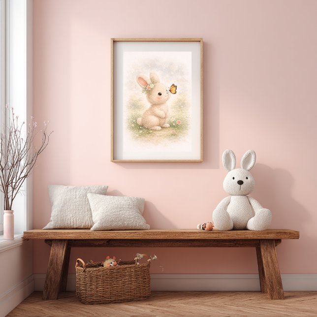 Poster Cute Bunny With Butterfly Neutral Kids Room (Criador carregado)