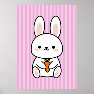 Poster Cute Bunny with Carrots, Pink stripe Nursery Print