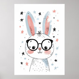 Poster Cute Bunny with Glasses – Adorable Cartoon Rabbit 