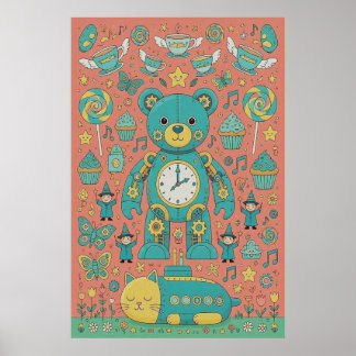 Poster Cute Busy Teddy Bear Illustration 