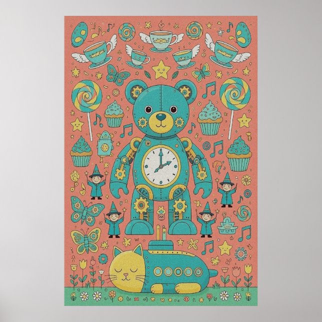 Poster Cute Busy Teddy Bear Illustration  (Frente)