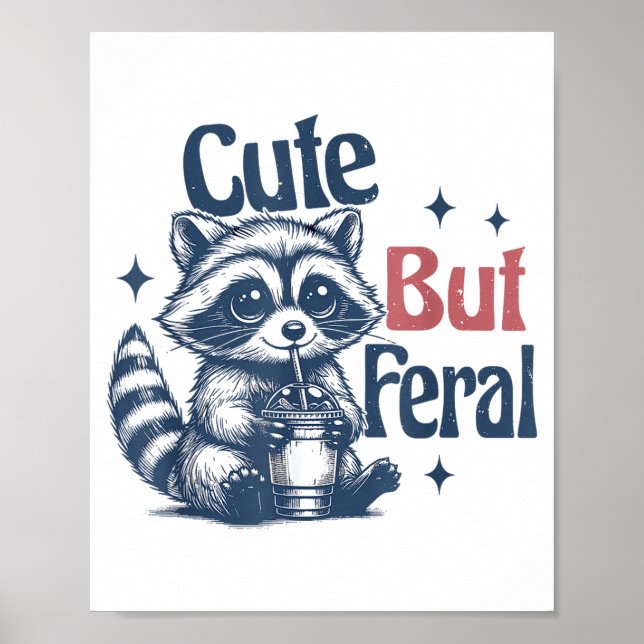 Poster Cute But Feral Raccoon Drinking Boba Toddler Vinta (Frente)