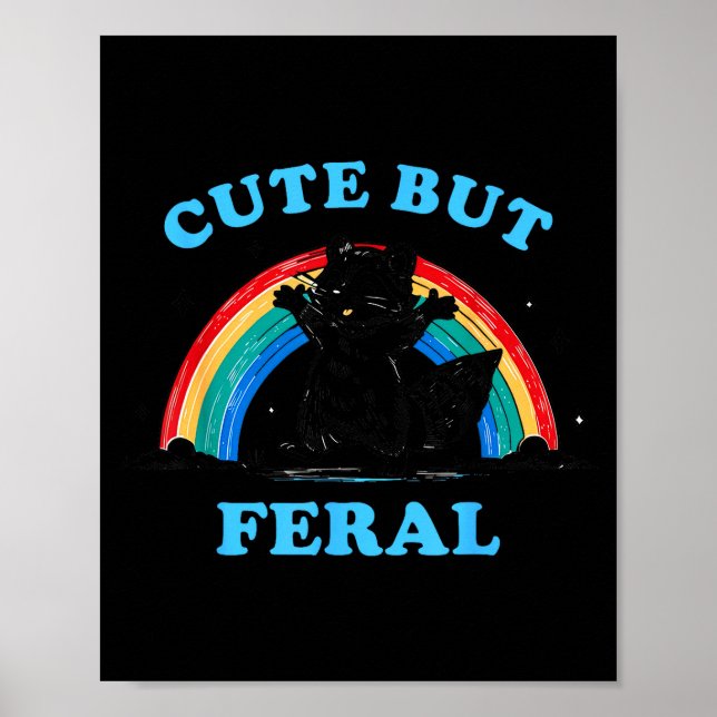 Poster Cute But Feral Raccoon With Rainbow Funny Raccoon  (Frente)