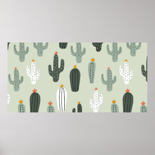 Poster Cute cacti seamless pattern,background with hand d