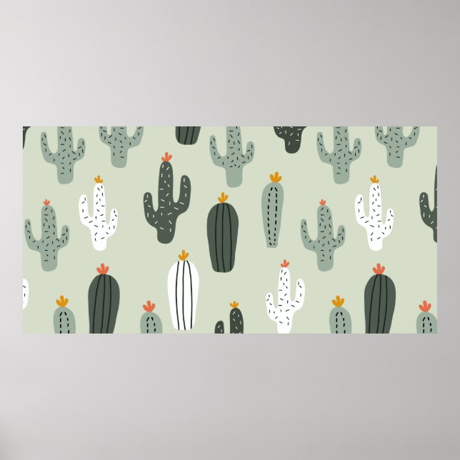 Poster Cute cacti seamless pattern,background with hand d (Frente)