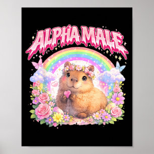 Poster Cute Capybara Arco-íris Floral Engraçado para Home