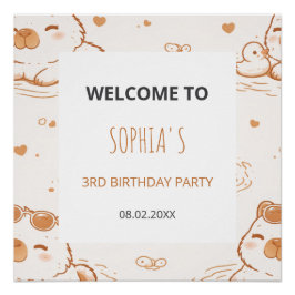 Pôster Cute Capybara Kids Birthday Party Welcome