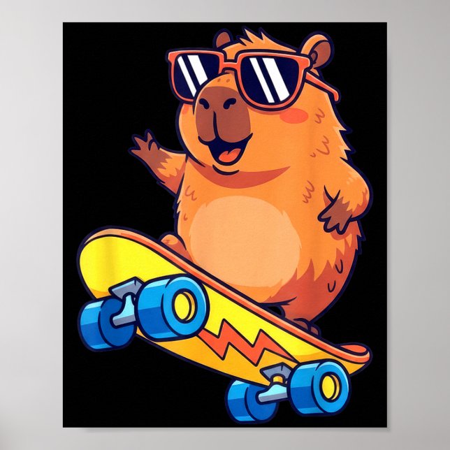 Poster Cute Capybara Skateboarding Chill Animal Lover Art (Frente)