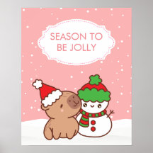 Cute Capybara & Snowman Winter