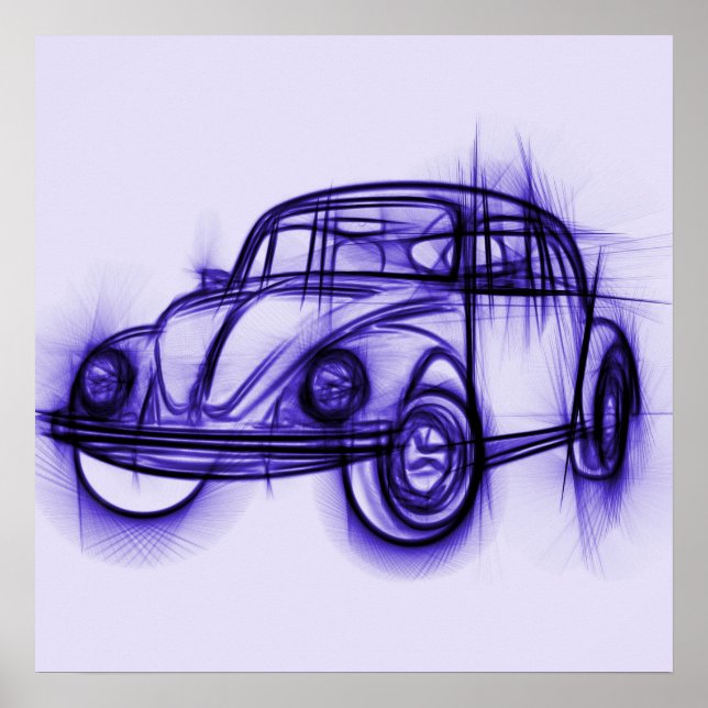 Poster Cute Car Sketch in Purple (Frente)