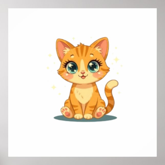 Poster **Cute Cartoon Cat – Adorable Kitty Illustration** (Frente)