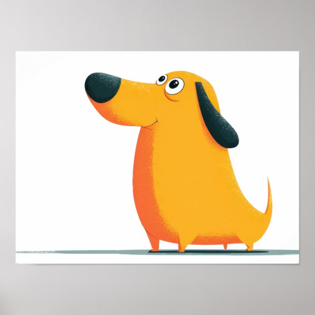 Poster Cute Cartoon Dachshund Illustration – Funny Sausag (Frente)