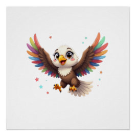 Pôster Cute Cartoon Eagle Flying – Friendly Vector Art
