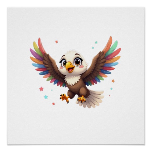 Pôster Cute Cartoon Eagle Flying – Friendly Vector Art (Frente)