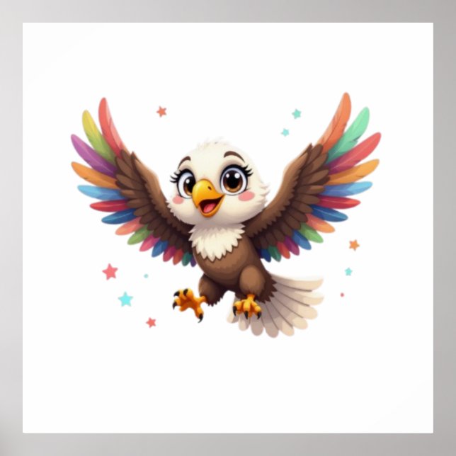 Poster Cute Cartoon Eagle Flying – Friendly Vector Art (Frente)