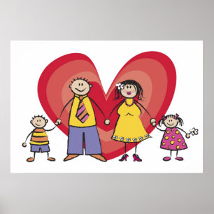 Pôster Cute Cartoon Fun Happy Family Love Heart Valentine