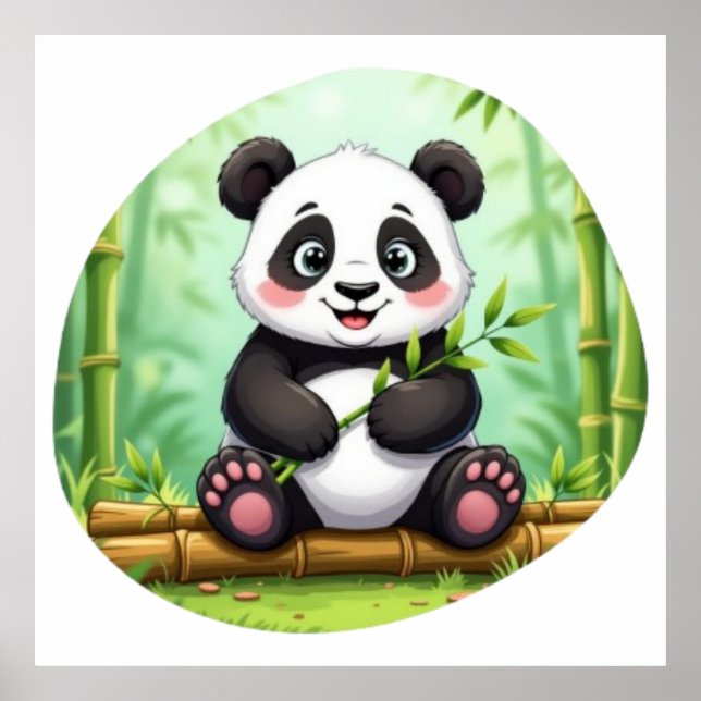 Poster Cute Cartoon Panda on Bamboo Patch (Frente)
