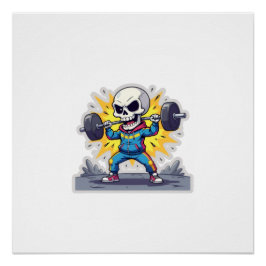 Pôster “Cute Cartoon Skeleton Weightlifter • Funny Gym Ba