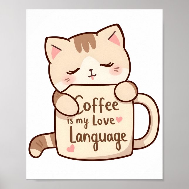 Poster Cute Cat Coffee Love Language (Frente)