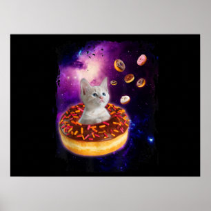 Poster Cute Cat Inside Donut In Space Kitty Lovers
