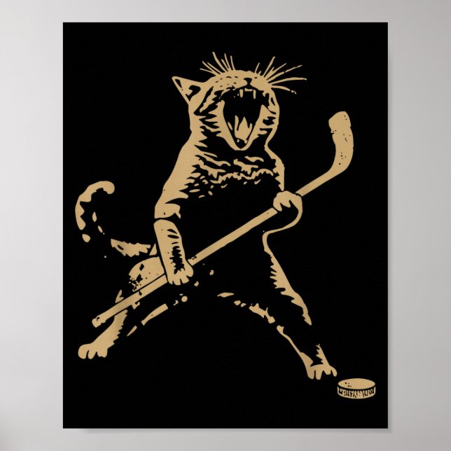 Poster Cute Cat Playing Ice Hockey Lover Player Funny  (Frente)