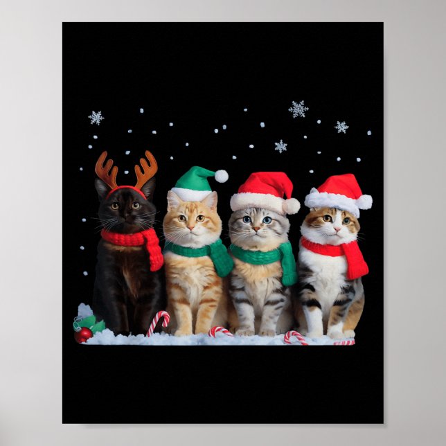 Poster Cute Cat Reindeer Light Christmas Cat Funny Santa  (Frente)