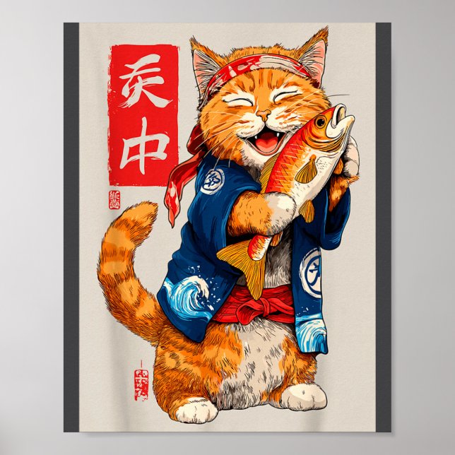 Poster Cute Cat Sushi Japanese Food Anime Graphic Tees Me (Frente)