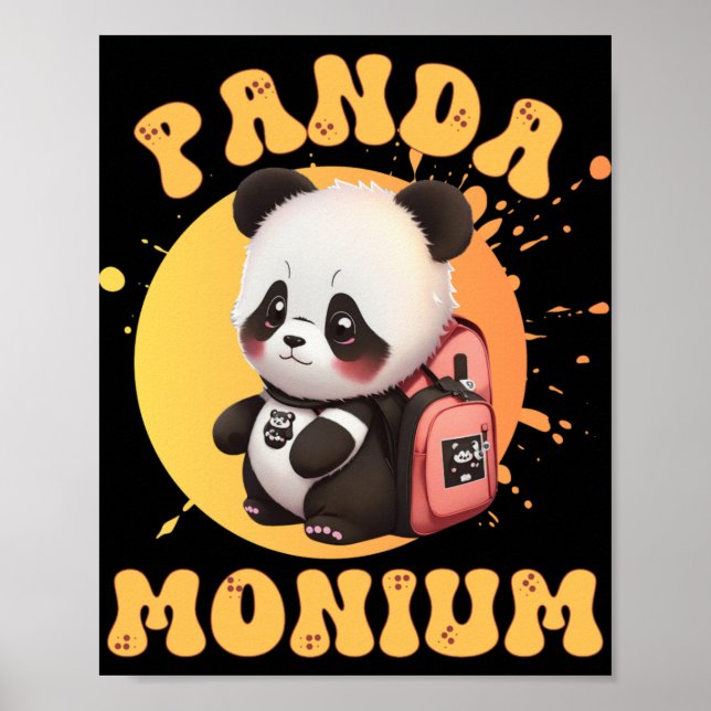 Poster Cute Chibi Kawaii Panda Name School Year On Back B (Frente)