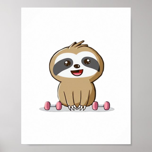 Poster Cute Chibi Sloth Exercício � Animal de Academia Ka (Frente)