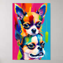 Cute Chihuahua Dogs, Colorful Digital Art Portrait
