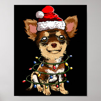 Poster Cute Chihuahua Santa Christmas Tree Lights Xmas Do