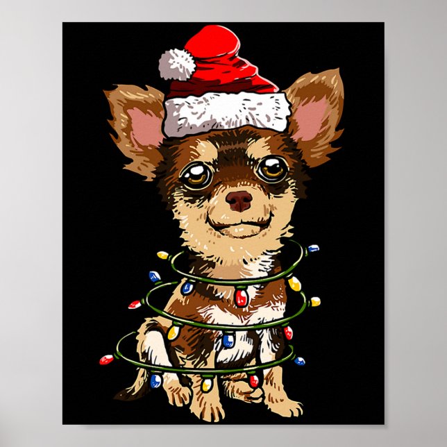Poster Cute Chihuahua Santa Christmas Tree Lights Xmas Do (Frente)