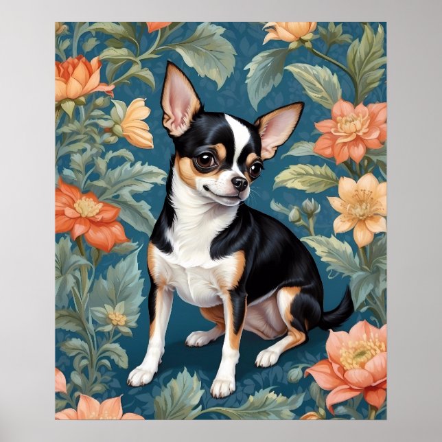 Poster Cute Chihuahua William Morris Inspirou Floral (Frente)