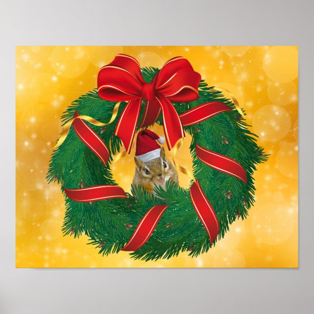 Poster Cute Chipmunk Christmas Wreath (Frente)