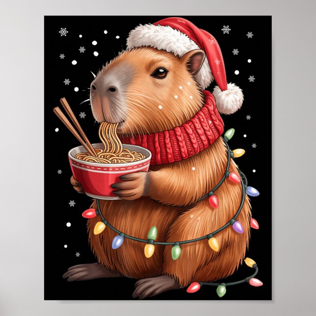 Poster Cute Christmas Capybara With Ramen Bowl Holiday Te (Frente)