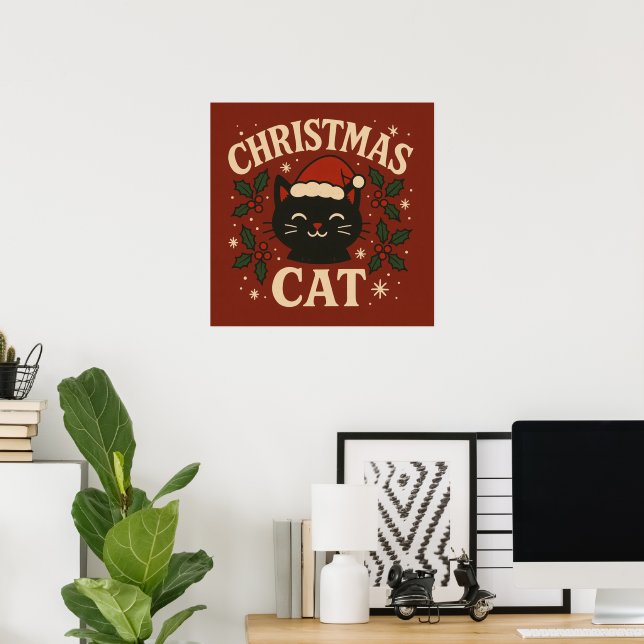 Poster Cute Christmas cat (Escritório em casa)