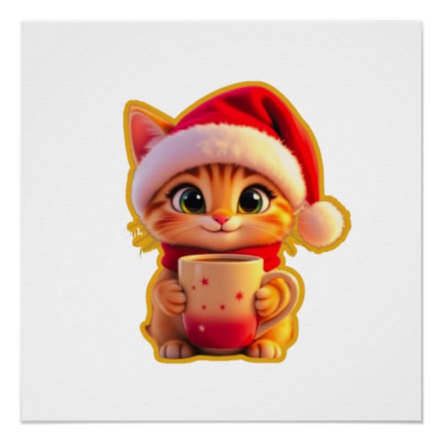 Pôster **Cute Christmas Cat with Santa Hat – Funny Holida (Frente)