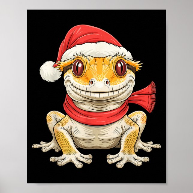 Poster Cute Christmas Crested Gecko Santa  (Frente)