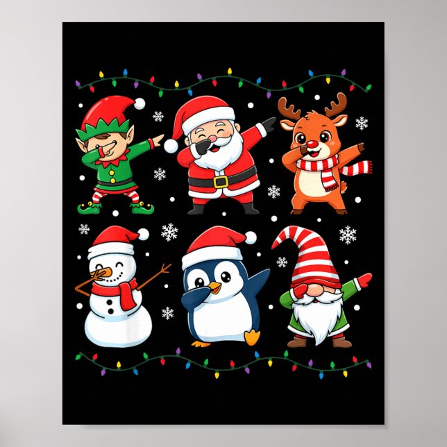 Poster Cute Christmas Dabbing Santa Elf Reindeer Boys Gir (Frente)