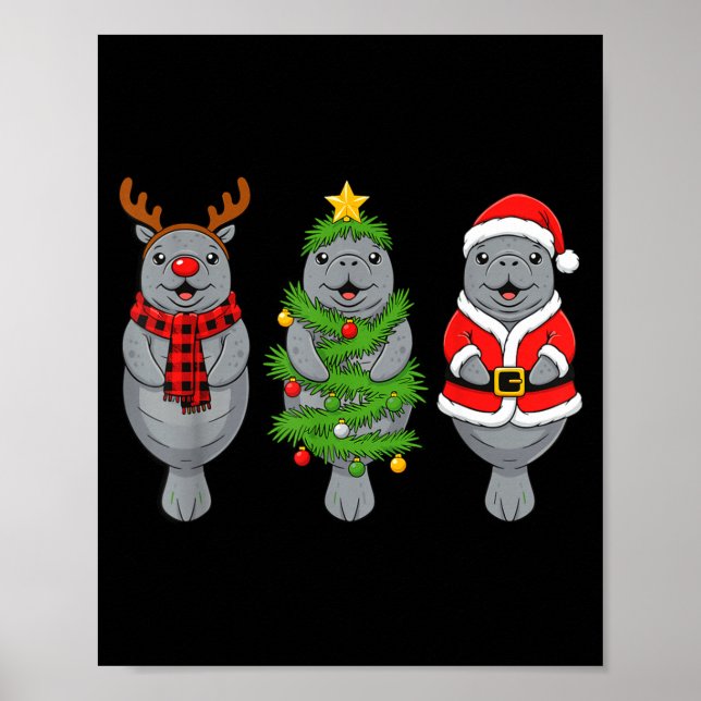 Poster Cute Christmas Manatee Shirt, Holiday Manatee Sant (Frente)