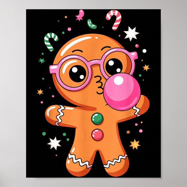 Poster Cute Christmas Pajama Gingerbread Blowing Bubble G (Frente)