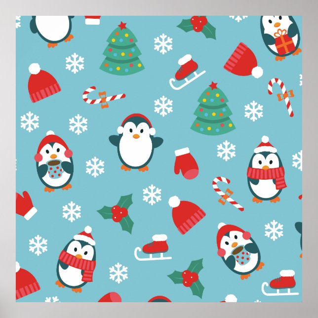 Poster Cute Christmas Penguins Pattern (Frente)