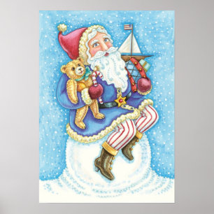 Pôster Cute Christmas, Santa Claus on Snowball with Toys