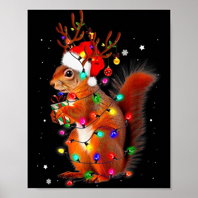 Poster Cute Christmas Squirrel Lights Reindeer Xmas Holid (Frente)